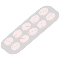 An outline vector illustration of a pill blister isolated on transparent background. Designed in grey, beige, black and white colors for medical concepts