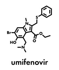 Umifenovir influenza drug molecule. Skeletal formula.
