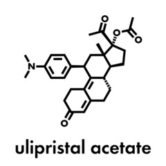Fototapeta premium Ulipristal acetate contraceptive drug molecule. Used in emergency contraception tablets (morning-after pill). Skeletal formula.