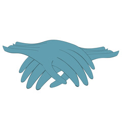 An outline vector illustration of 3d medical gloves isolated on white background. Designed in blue color for medical, chemical, science concepts