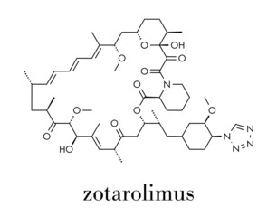 Obraz premium Zotarolimus immunosuppressant molecule. Used in drug-eluting coronary stents. Skeletal formula.