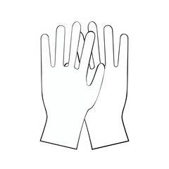 An outline vector illustration of medical gloves isolated on white background. Designed in black and white colors for medical, chemical, science concepts
