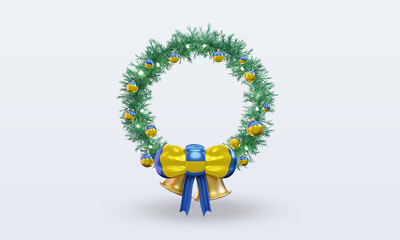 3d christmas wreath Ukraine flag rendering front view