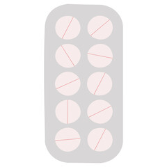 An outline vector illustration of a vertical pill blister isolated on transparent background. Designed in grey, beige colors for medical concepts