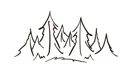 Vector hand drawn pine forest sketch. line design.