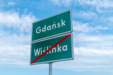 Entrance Gdansk and end of Wislinka village street sign in Poland.