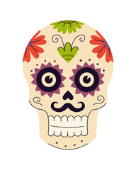 Mexican holiday Day of the Dead sugar skulls with floral and plant patterns. Mexico traditional festival symbol. Vector isolated eps illustration