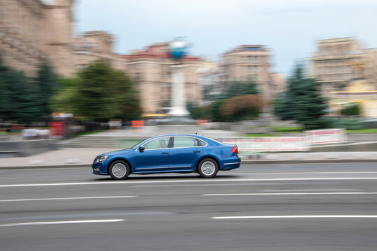 Ukraine, Kyiv - 2 June 2021: Blue Buick Enclave car moving on the street. Editorial