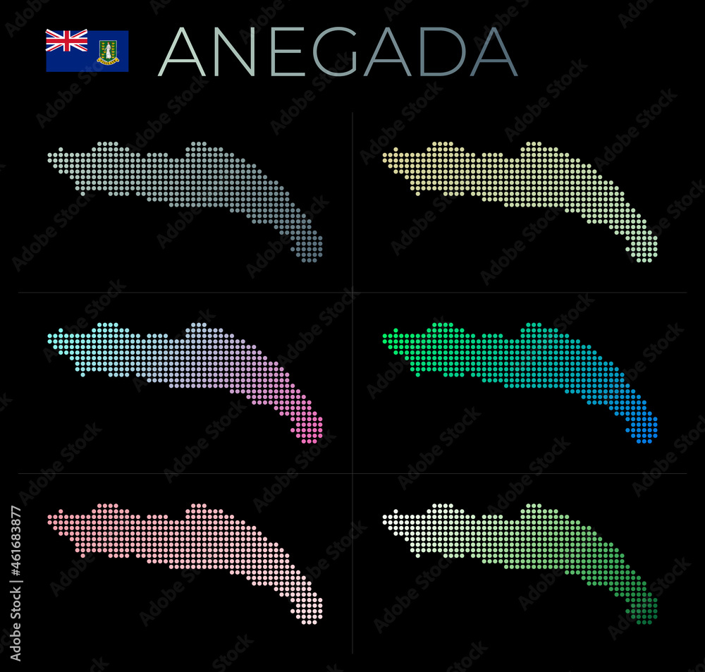 Poster anegada dotted map set. map of anegada in dotted style. borders of the island filled with beautiful 