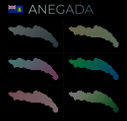 Anegada dotted map set. Map of Anegada in dotted style. Borders of the island filled with beautiful smooth gradient circles. Astonishing vector illustration.