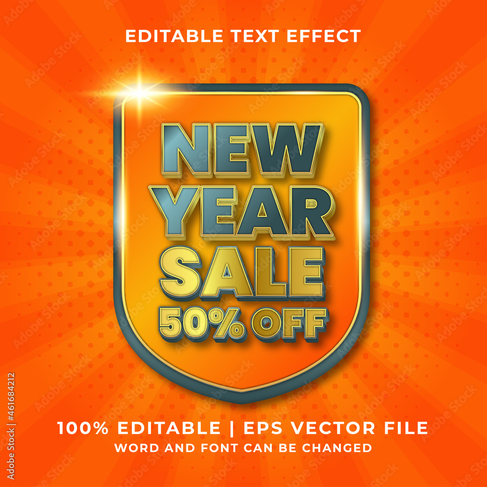 Wall mural new year sale 3d editable text effect premium vector