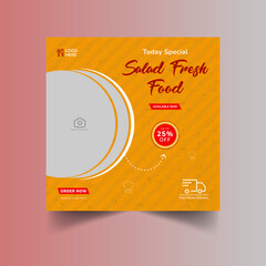 Food menu and Restaurant social media post template. Healthy food, vegetable, Junk Food, and food delivery poster Layout. Vector illustration design