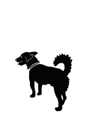 continuous drawing black silhouette - dog with white background