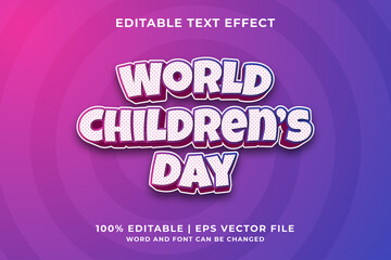World Children's Day 3d editable text effect Premium Vector