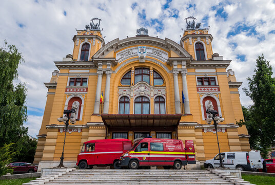 Cluj Napoca, Romania - July 8, 2016: Lucian Blaga National Theater and Romanian Opera House in Cluj Napoca city