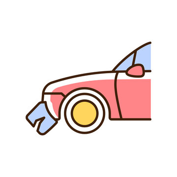recommend clip art: Broken bumper RGB color icon. Car crash. Visible external damage. Striking another vehicle. Rear-end collision. Auto with scratched bumper. Isolated vector illustration. Simple filled line drawing