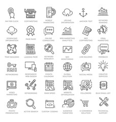 Outline web icons set - Search Engine Optimization. Thin line web icon collection. - obrazy, fototapety, plakaty