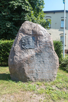 Hel, Poland - July 20, 2021: Memorial stone to Wladyslaw Kotula.