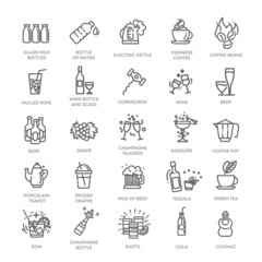 Drink - thin line web icon set. Outline icons collection. Simple vector illustration.