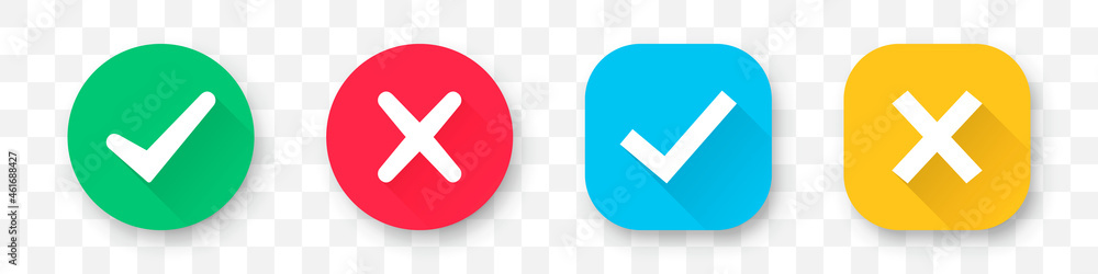 Poster tick and cross icons with shadow on a transparent background