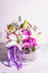 A beautiful bouquet of fresh flowers on a white background