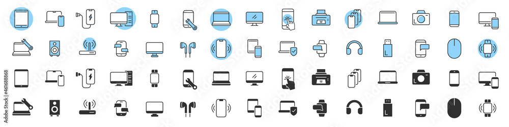 Poster Electronics and devices icons collection in two different styles