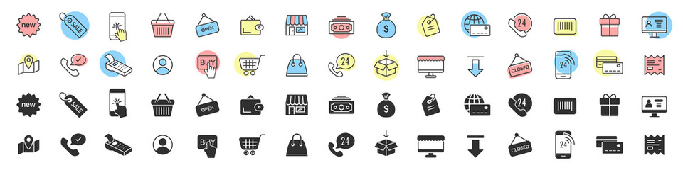 E commerce and online shopping icons collection in two different styles