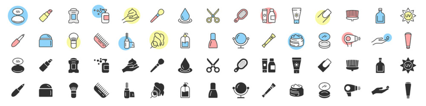 Skin care and makeup excellent icons collection in two different styles