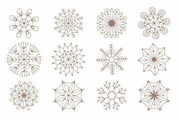 beautiful snowflakes collection, festive christmas vector design of unique winter symbols