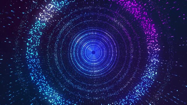 An endless pink-blue circle of luminous points. cyber technology science background