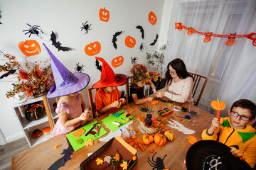 Children during halloween workshop at primary school