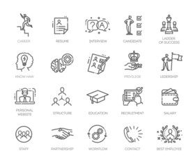 Set of Head Hunting Related Vector Line Icons