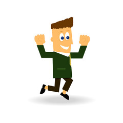 Leader isolated on white background. Happy man gesture triumph and achievement. For web site, app, social media and poster. Creative business concept, vector illustration