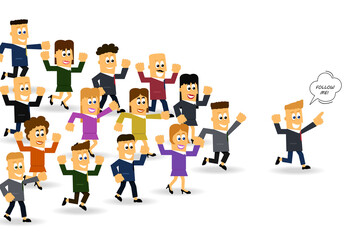 Influencer - internet marketing strategy. Leader with followers isolated on white background. For web site, wallpaper, poster, ad and print materials. Creative business concept, vector illustration