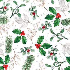 Fototapete Rund seamless pattern with holly © angela0982