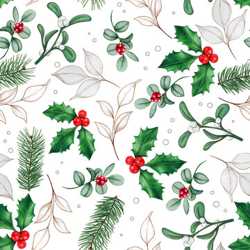 seamless pattern with holly