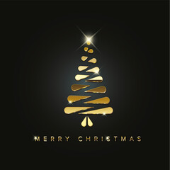 Christmas card with minimalistic golden tree