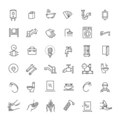 Vector plumbing line icons set