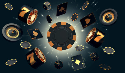 casino slot roulette set card banner dice craps 3d render 3d rendering illustration 