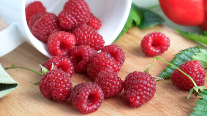 raspberry. Fresh and tasty looking raspberries. Juice summer fruits and berries. Healthy eating and nutrition