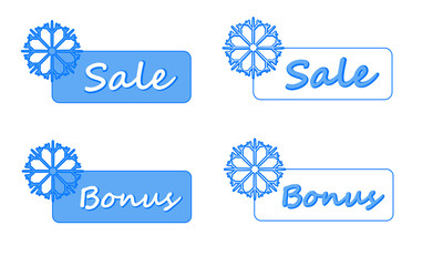 set of blue winter stickers with promotions and sales, bonuses. 