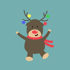 Cute cartoon deer with Christmas balls on horns