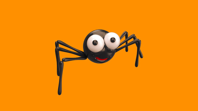 3d render illustration Smiling small cute spider on orange isolated background
