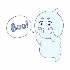 Cute ghost with text cloud. Cartoon soul says 