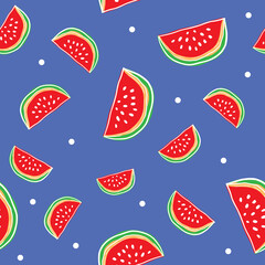seamless stylish pattern red watermelon on blue background