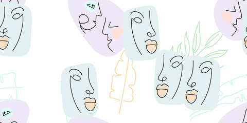 Naklejka premium Face line pattern. Minimal art one line drawing.