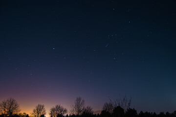 Fotografía a color y horizontal del cielo nocturno estrellado en medio de la naturaleza.