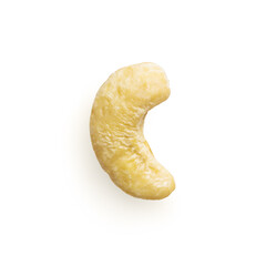 Isolated peeled raw cashew on white background 