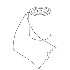 Hand drawn toilet paper, one line art, stylized continuous contour. Hygiene item, paper napkin roll. Doodle, sketch style, minimalism. Isolated. Vector illustration