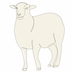 lamb one line drawing, on white background, vector